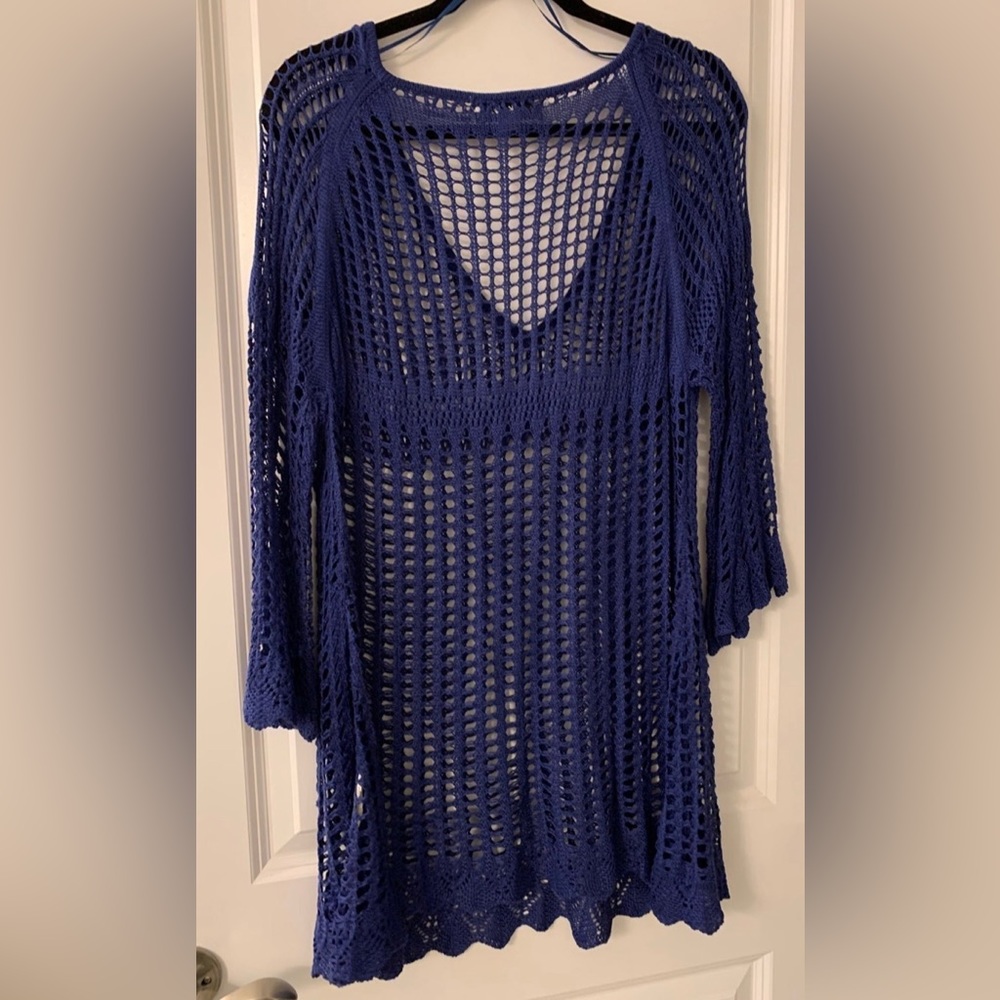 #360 - NWT Simply Noelle Open-Weave Knit Tunic Sweater/Cover-Up, Blue, Size XXL - Picture 3 of 10